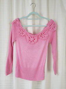 Vintage 90s handmade pink knit off shoulder sweater top