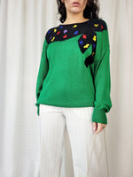 Load image into Gallery viewer, Vintage 80s green embroidery oversize Moms sweater
