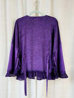Load image into Gallery viewer, Vintage 90s purple embroidered flare sleeve blouse top

