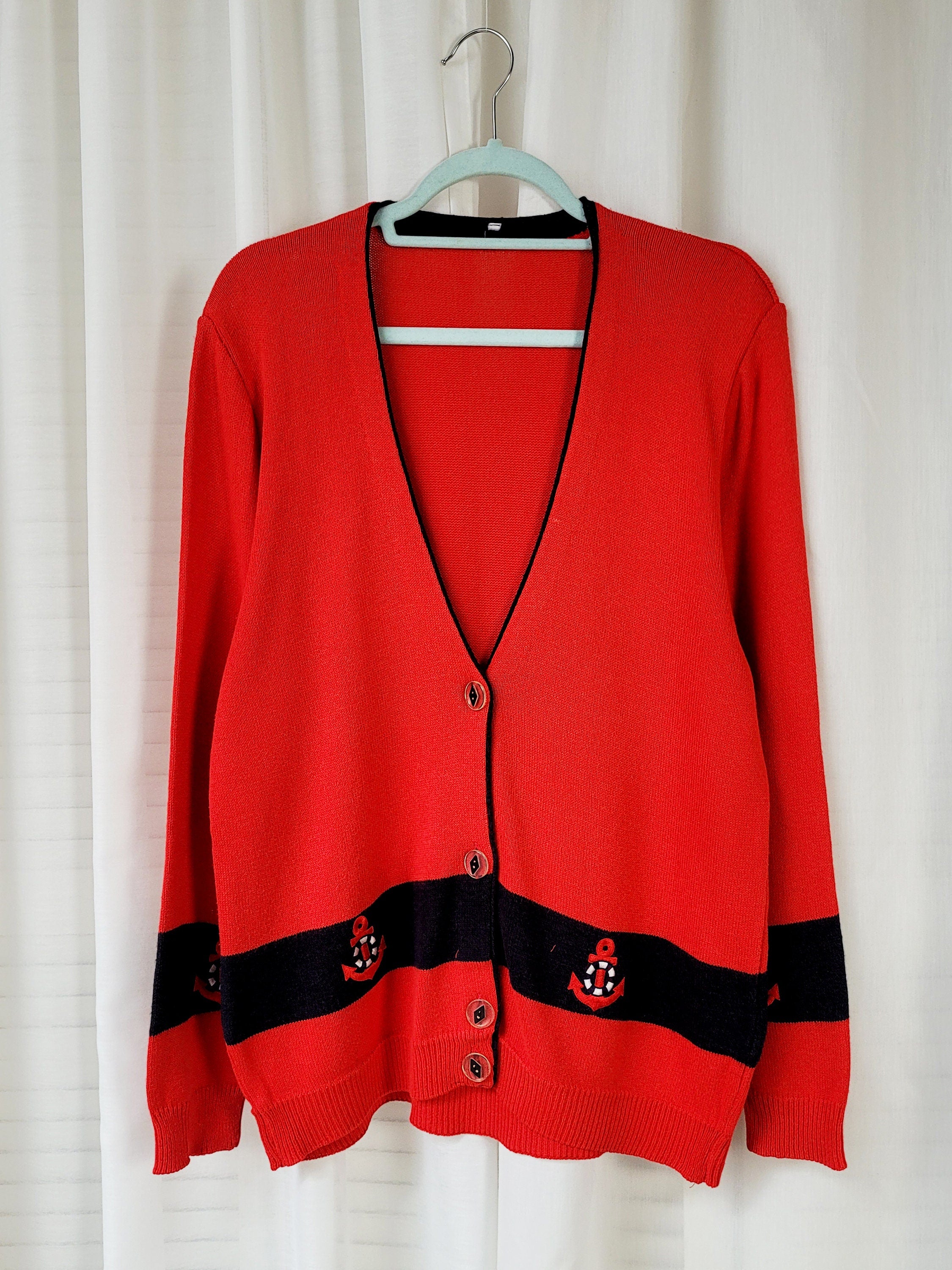 Vintage 90s red nautical long buttons down cardigan