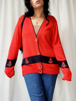 Load image into Gallery viewer, Vintage 90s red nautical long buttons down cardigan
