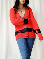 Load image into Gallery viewer, Vintage 90s red nautical long buttons down cardigan
