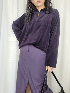 Retro 90s 1/4 zip purple velveteen minimalist jumper top