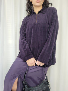 Retro 90s 1/4 zip purple velveteen minimalist jumper top