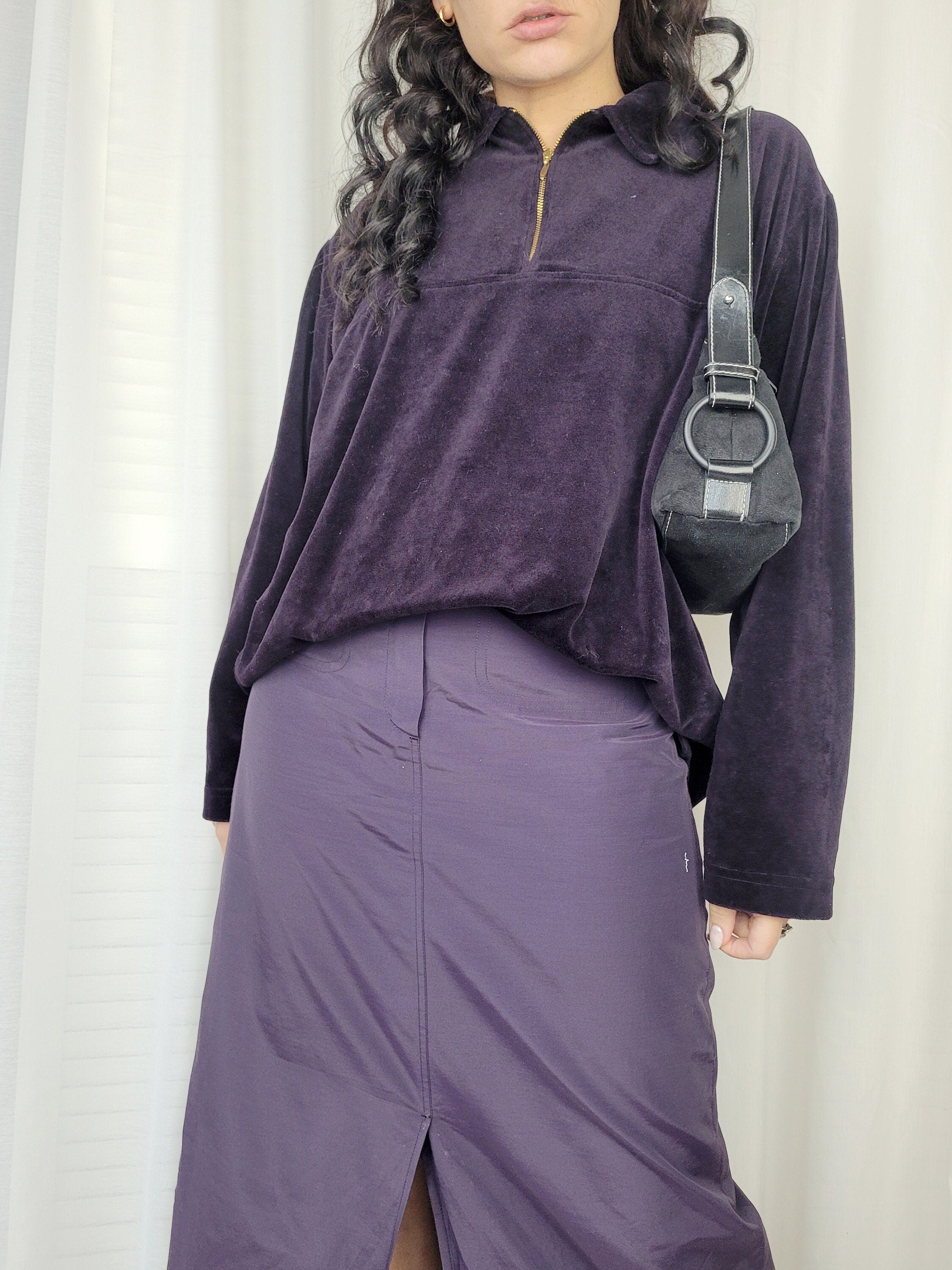 Retro 90s 1/4 zip purple velveteen minimalist jumper top