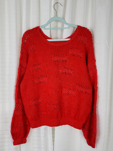 Vintage 90s handmade fluffy knit red jumper