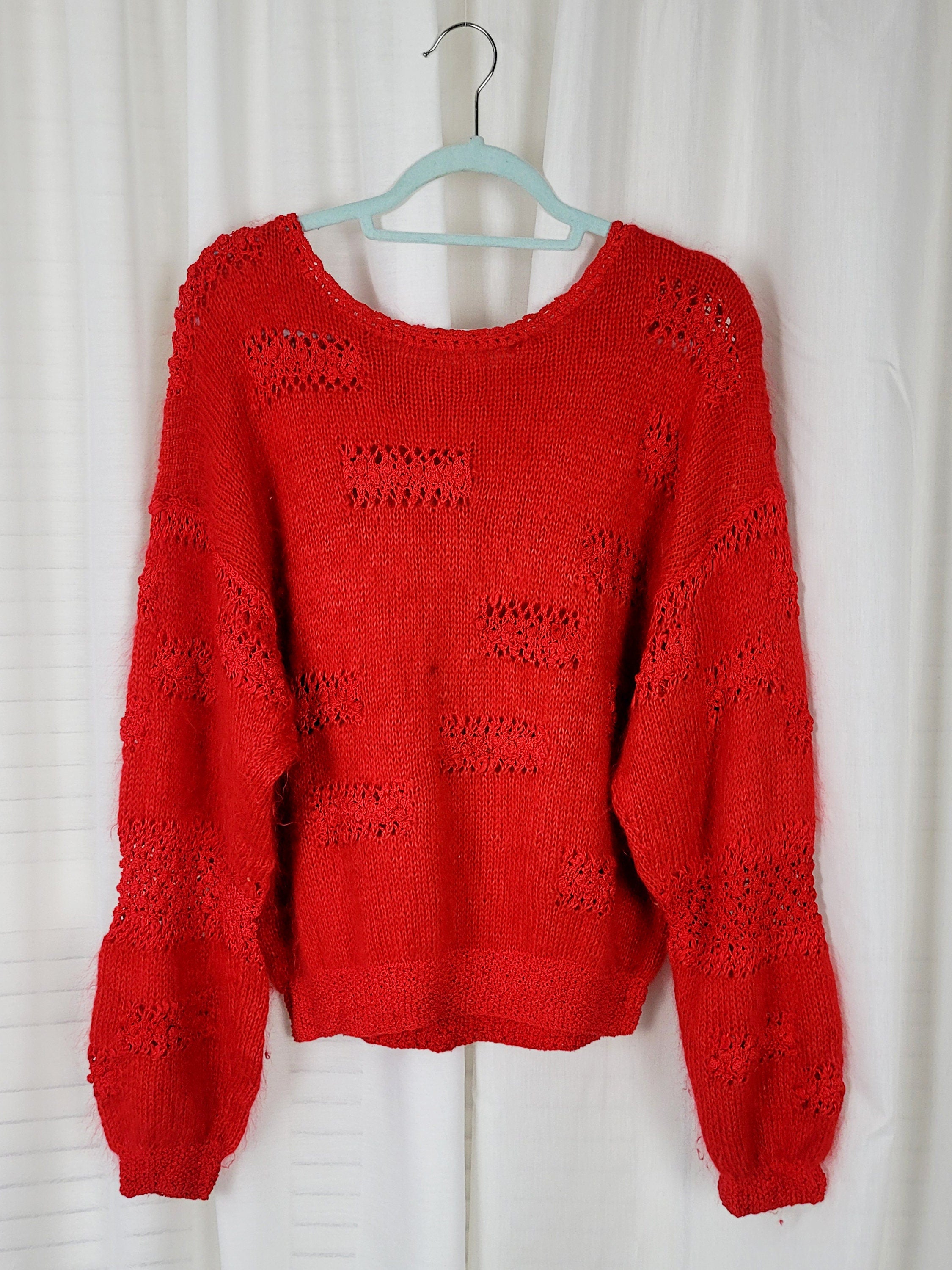 Vintage 90s handmade fluffy knit red jumper