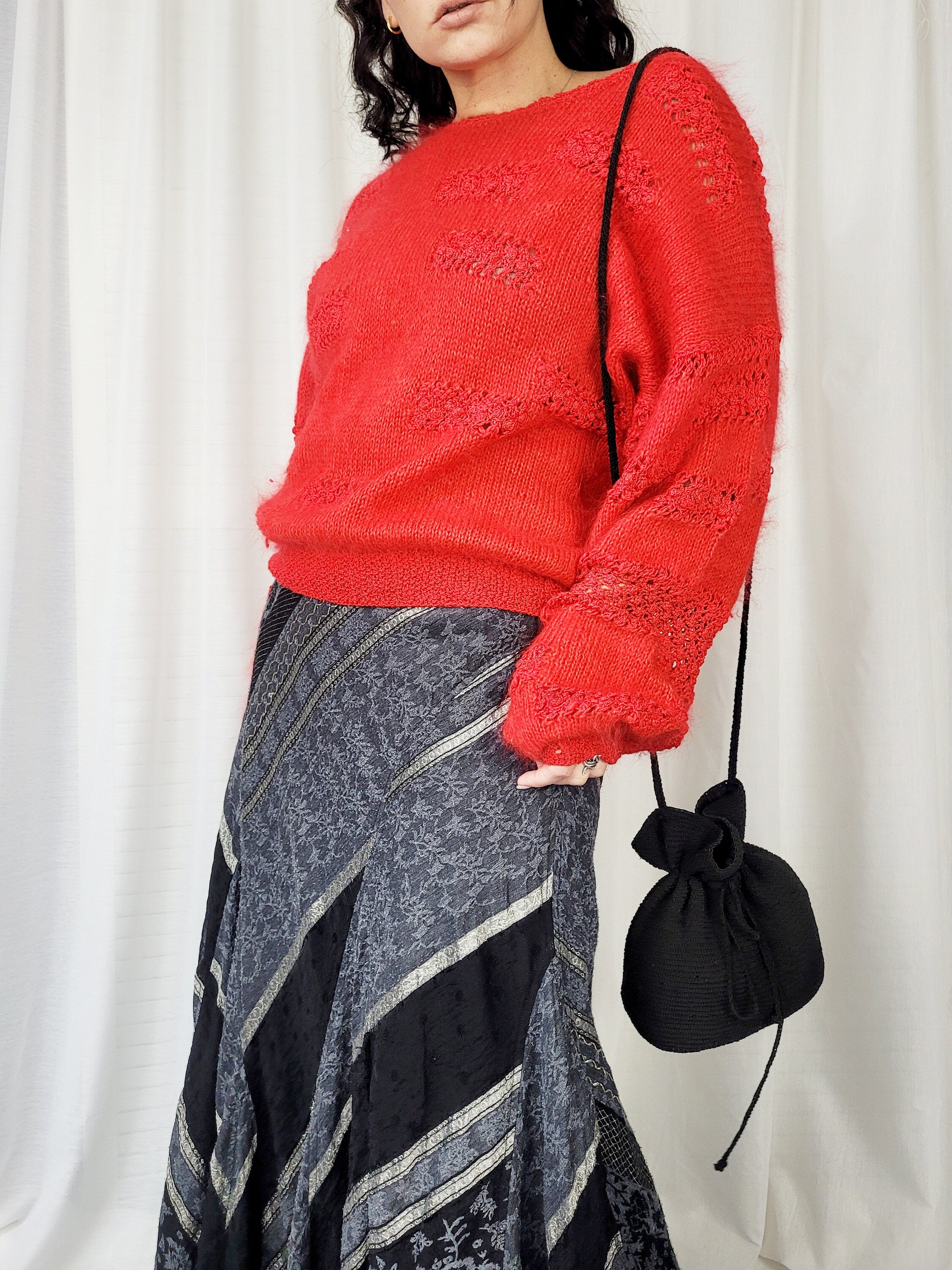 Vintage 90s handmade fluffy knit red jumper