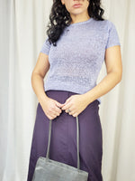 Load image into Gallery viewer, Retro 90s minimalist lilac cable knitted short sleeve top
