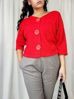 Load image into Gallery viewer, Vintage 90s red corrugated half sleeve minimalist top
