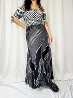 Load image into Gallery viewer, Vintage 90s black &amp; grey abstract print Grunge maxi skirt
