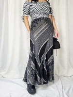 Load image into Gallery viewer, Vintage 90s black &amp; grey abstract print Grunge maxi skirt
