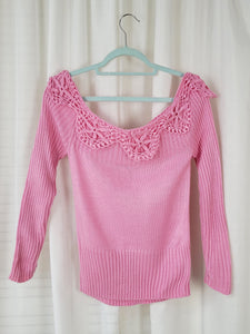 Vintage 90s handmade pink knit off shoulder sweater top