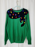 Load image into Gallery viewer, Vintage 80s green embroidery oversize Moms sweater
