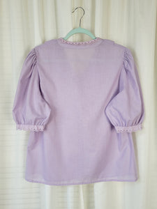 Vintage 90s pastel lilac ruffle puff sleeve Milkmaid blouse