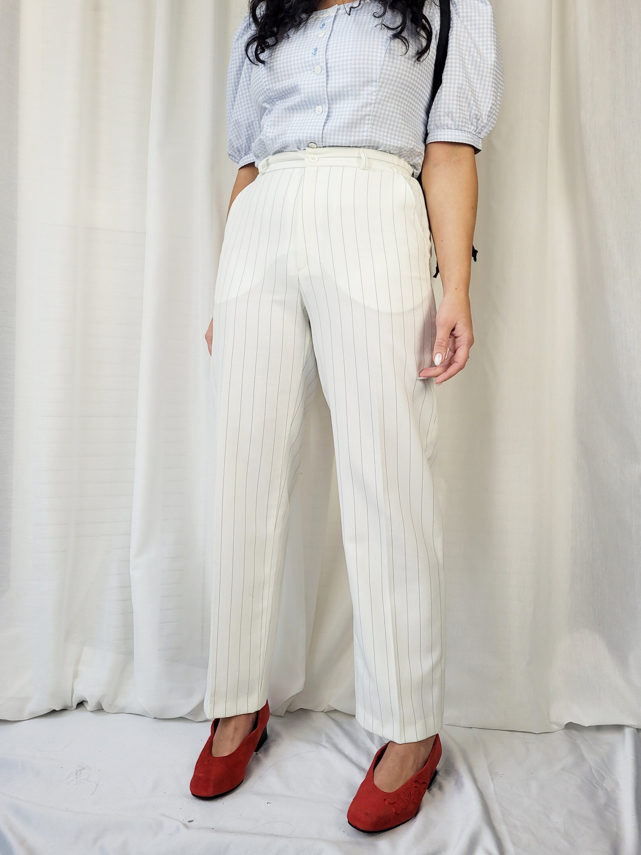 Vintage 90s white striped high waist smart formal pants