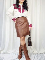 Load image into Gallery viewer, Vintage 90s brown faux leather midi A line skirt
