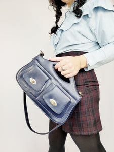 Vintage 80s navy blue leather shoulder bag