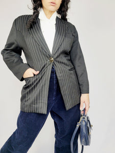 Vintage 90s black striped oversized blazer jacket