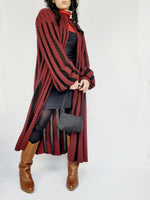 Load image into Gallery viewer, Vintage 80s vine red knitted long striped cardigan
