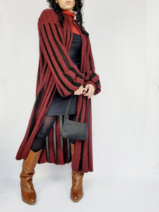 Vintage 80s vine red knitted long striped cardigan