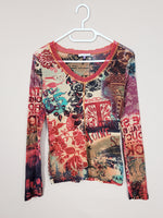 Load image into Gallery viewer, Vintage Y2K 00s colorful mesh graphic print long sleeve top
