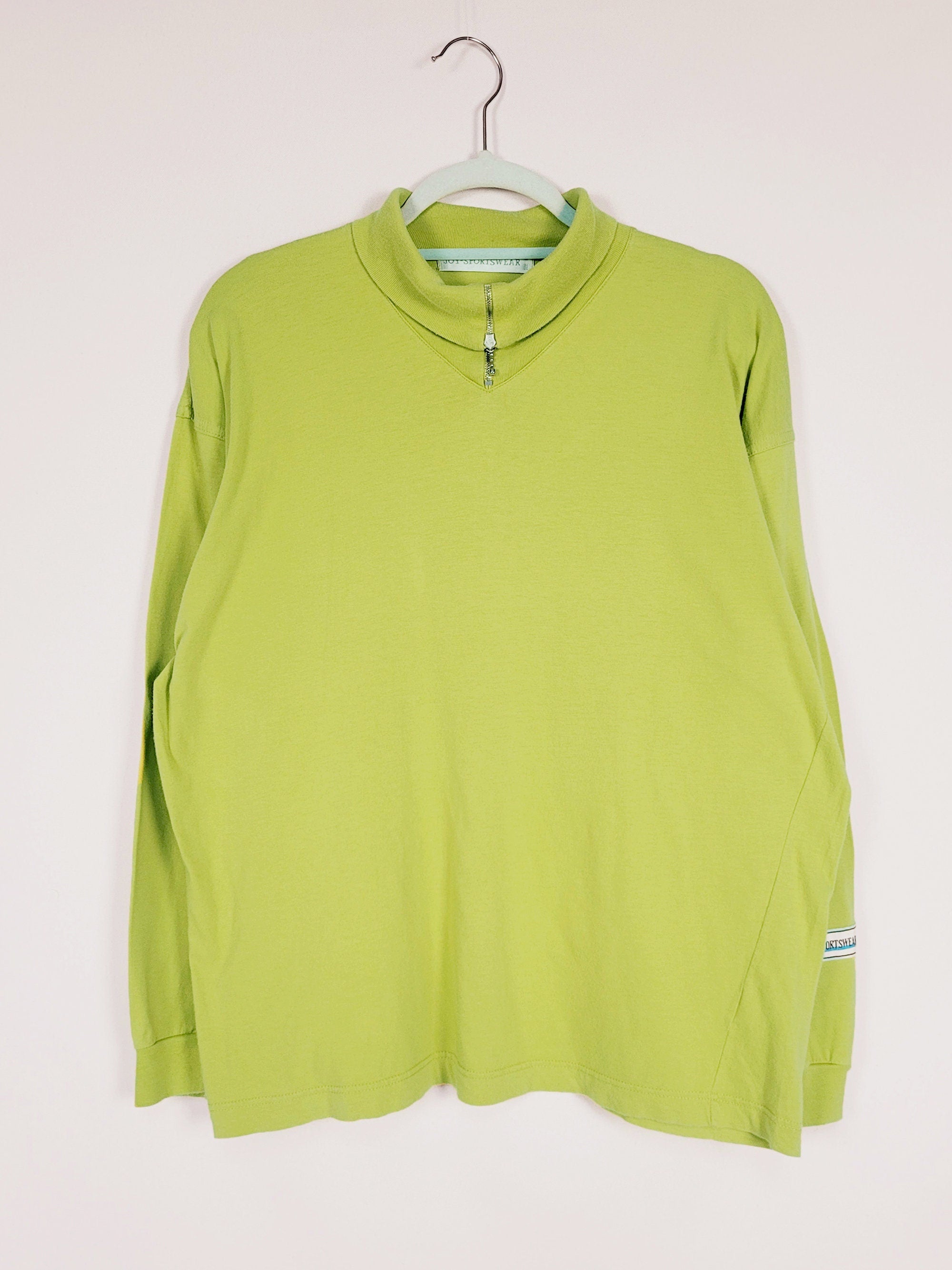 Vintage 90s zip collar green turtleneck minimalist jumper