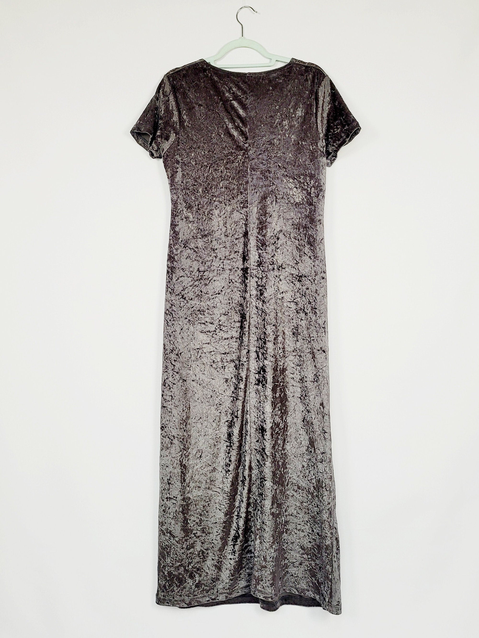 Vintage 90s grey shimmer velveteen minimalist maxi dress