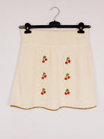 Load image into Gallery viewer, Y2K 00s cream knitted cherry embroidered mini skirt
