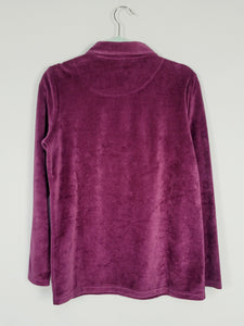 90s 1/4 zip purple velveteen eagle print beaded jumper top