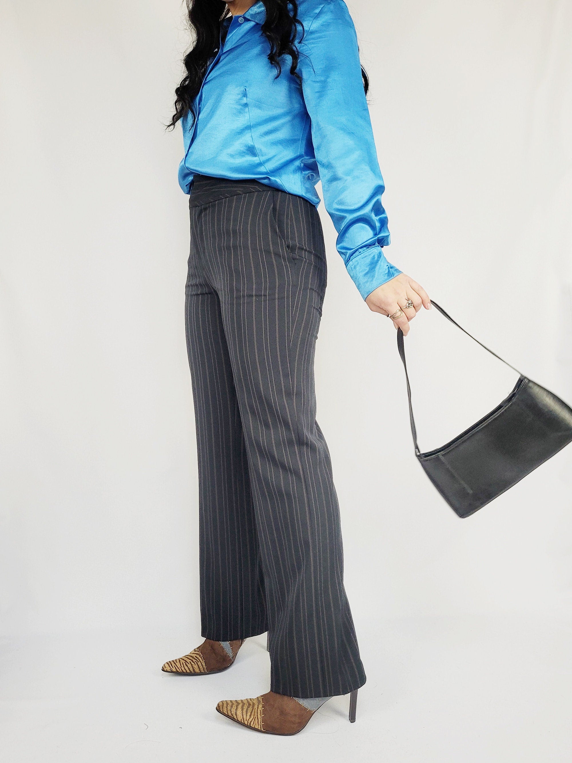 Y2K black striped formal medium waist straight pants