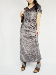 Vintage 90s grey shimmer velveteen minimalist maxi dress