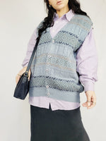 Load image into Gallery viewer, Retro 90s blue fair isle cable knitted vest jumper
