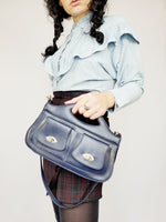 Load image into Gallery viewer, Vintage 80s navy blue leather shoulder bag
