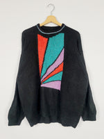Load image into Gallery viewer, Vintage 90s black handknit geometric front oversize sweater
