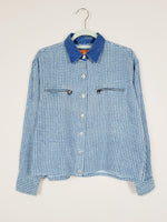 Load image into Gallery viewer, Retro 90s blue minimalist checked cotton shirt blouse top
