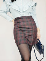 Load image into Gallery viewer, Retro 00s Y2K red &amp; black checked minimalist mini skirt
