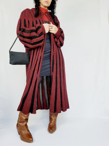 Vintage 80s vine red knitted long striped cardigan