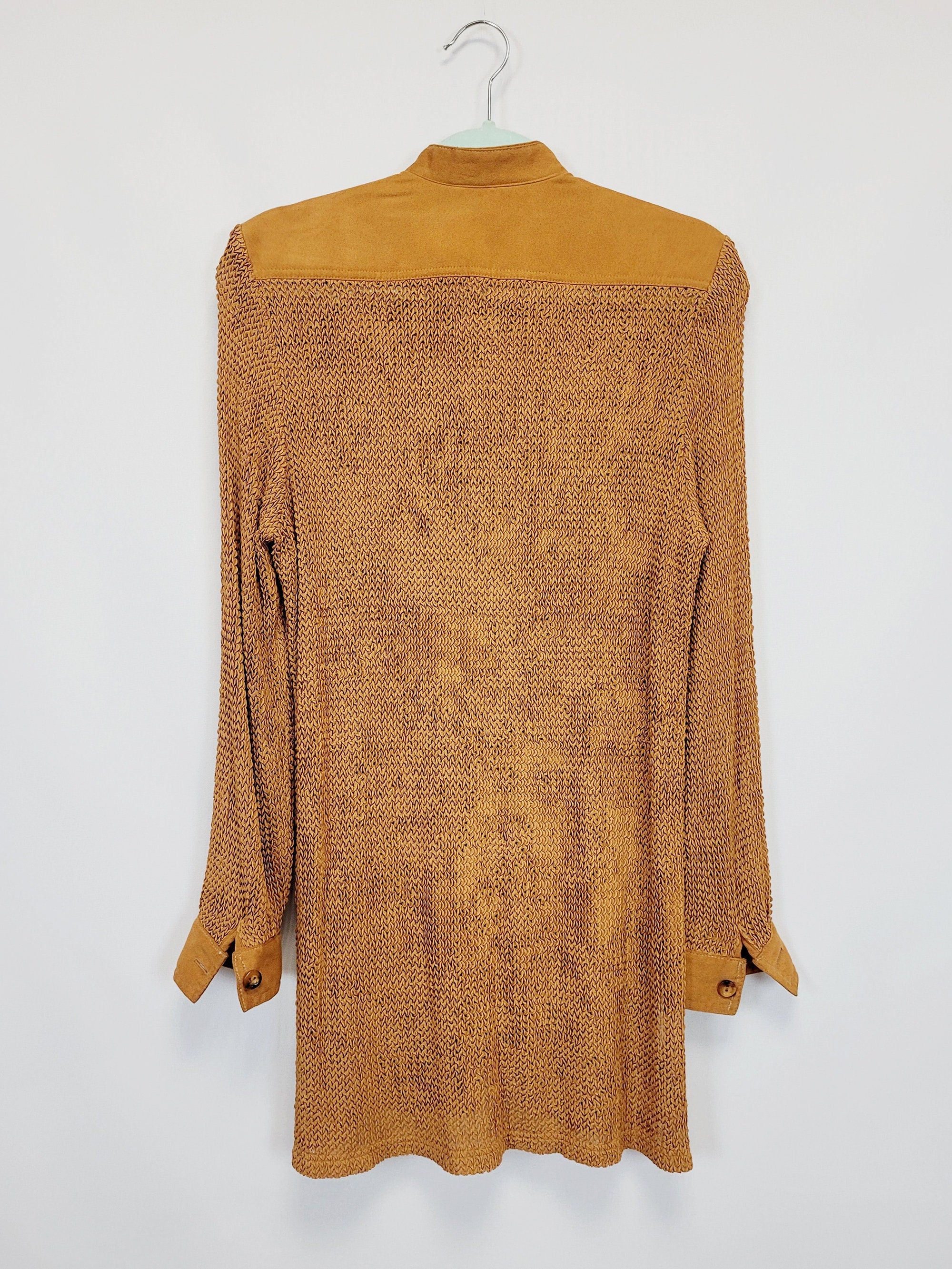 90s brown knit imitation minimalist long shirt top