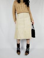 Load image into Gallery viewer, 90s beige suede leather midi patchwork minimalist skirt
