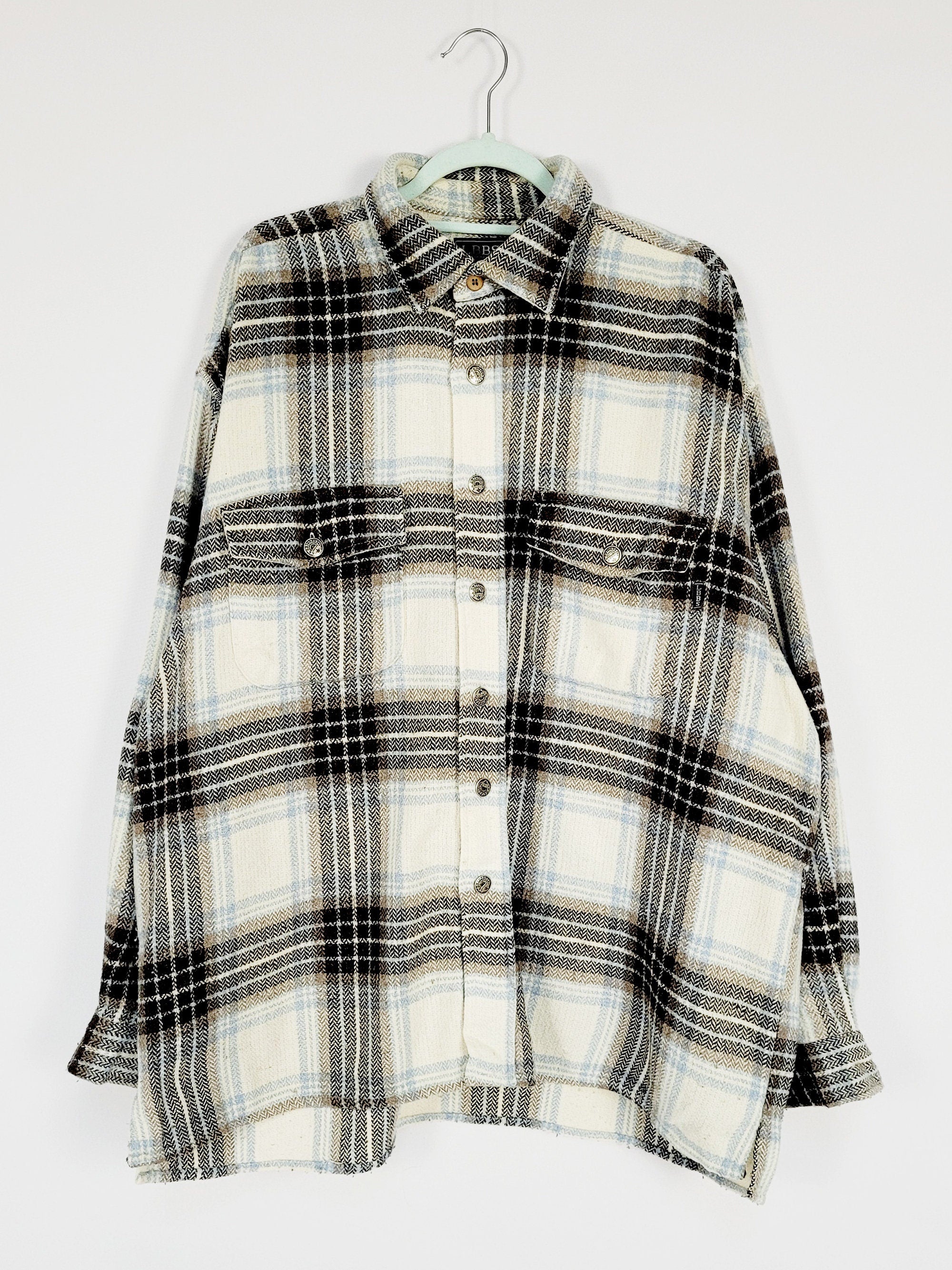 90s checked beige brown oversize unisex shacket shirt