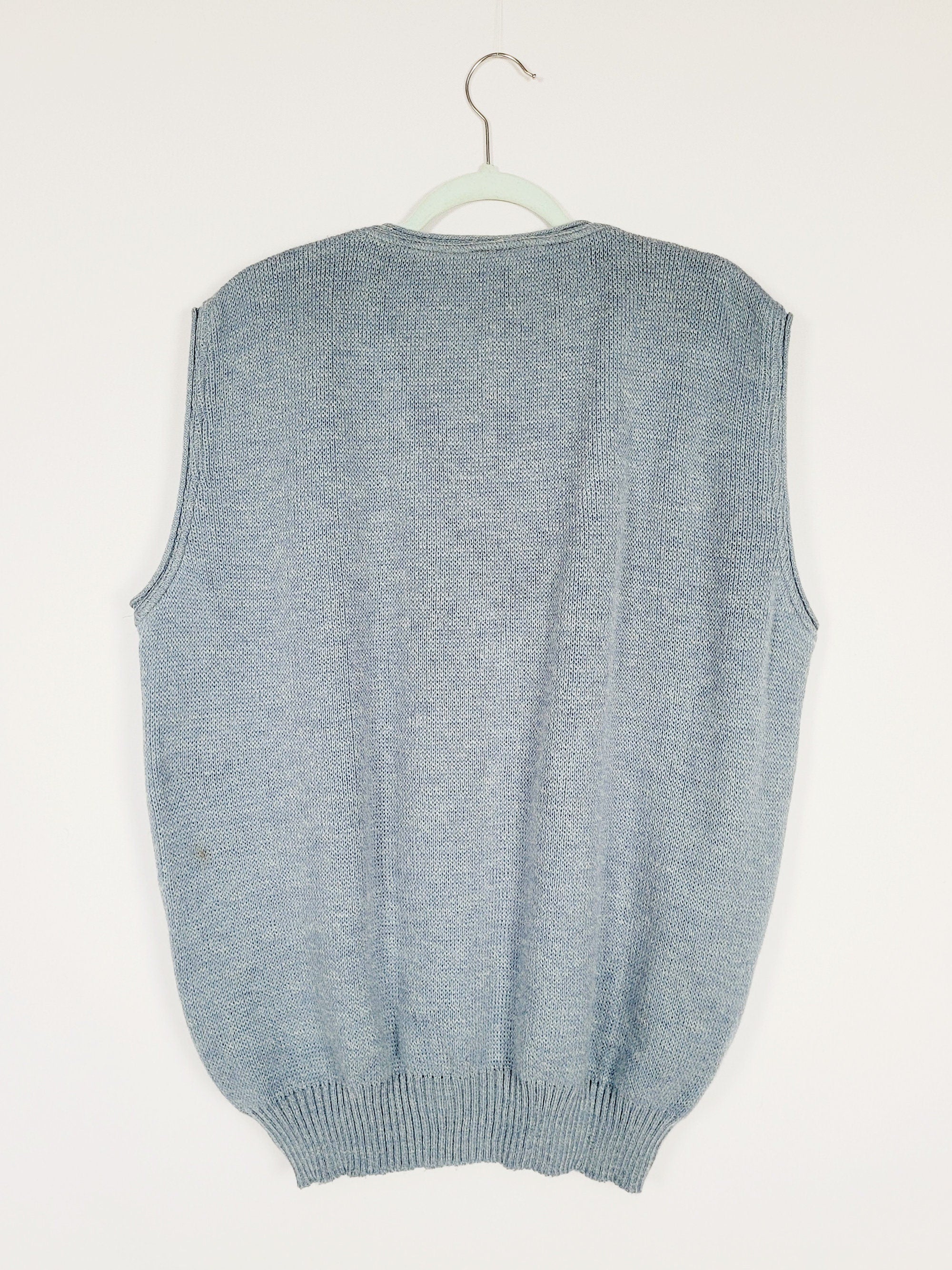 Retro 90s blue fair isle cable knitted vest jumper