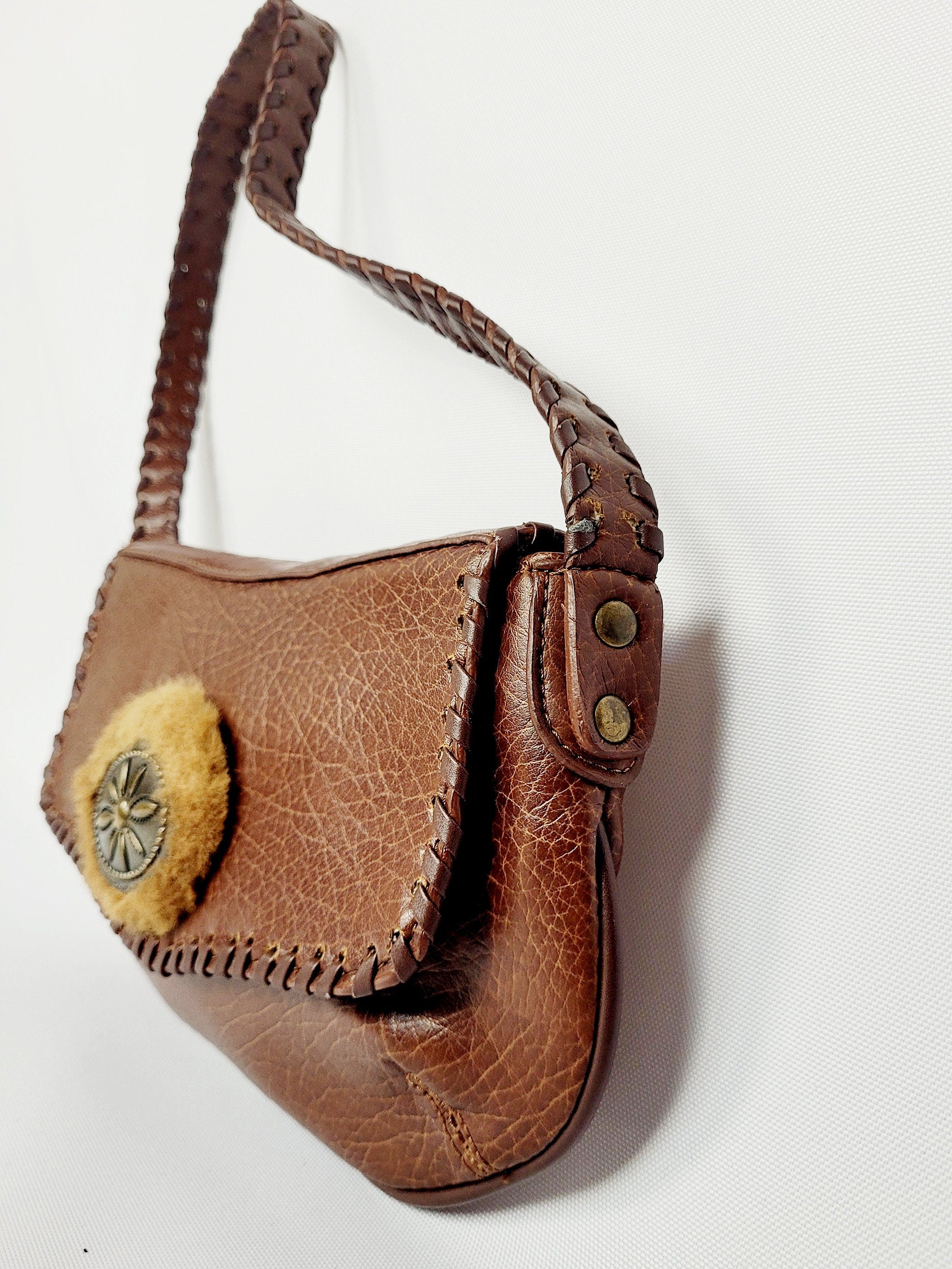 Vintage 90s brown leather Western shoulder handbag