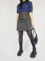 Load image into Gallery viewer, 90s vintage black buttons decorated A line mini skirt
