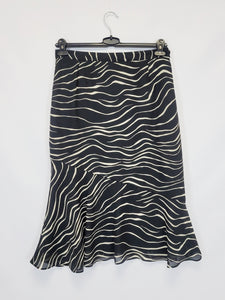 Y2K 00s black white zebra print flare mermaid midi skirt