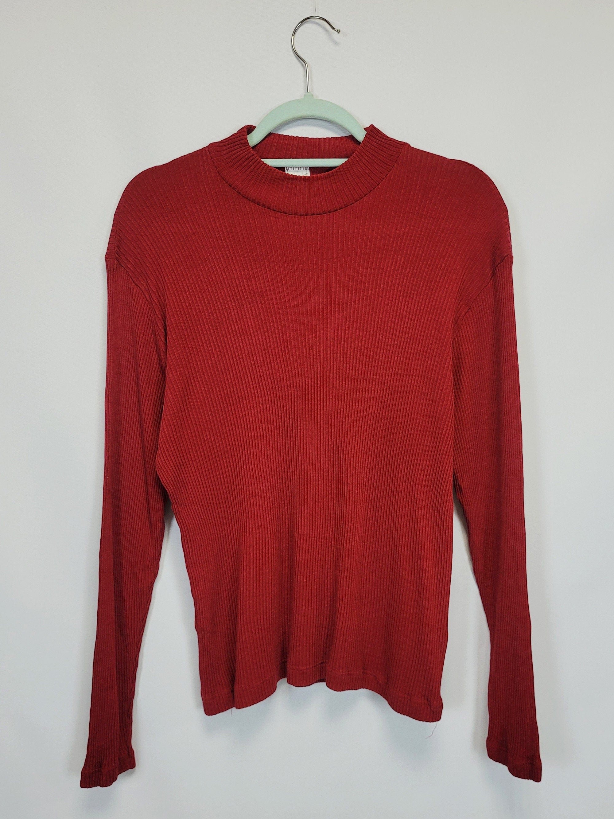 90s red ribbed grunge minimalist long sleeve jumper top