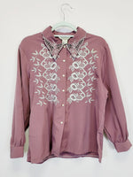 Load image into Gallery viewer, Vintage 90s purple embroidered milkmaid blouse top
