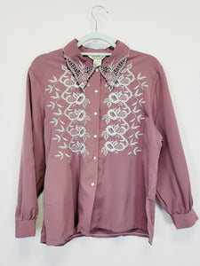 Vintage 90s purple embroidered milkmaid blouse top