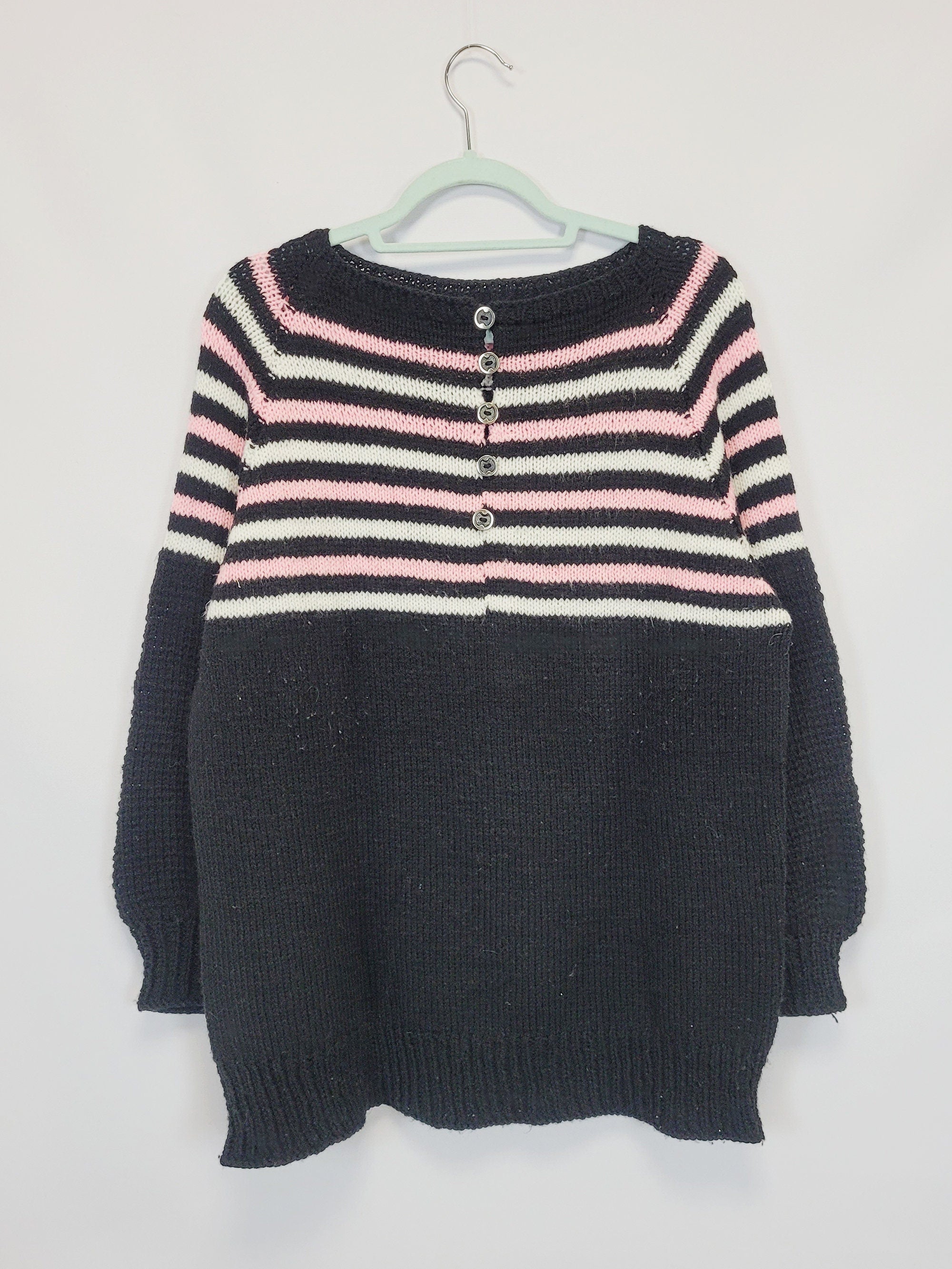 90s retro handmade knit black striped oversized jumper top