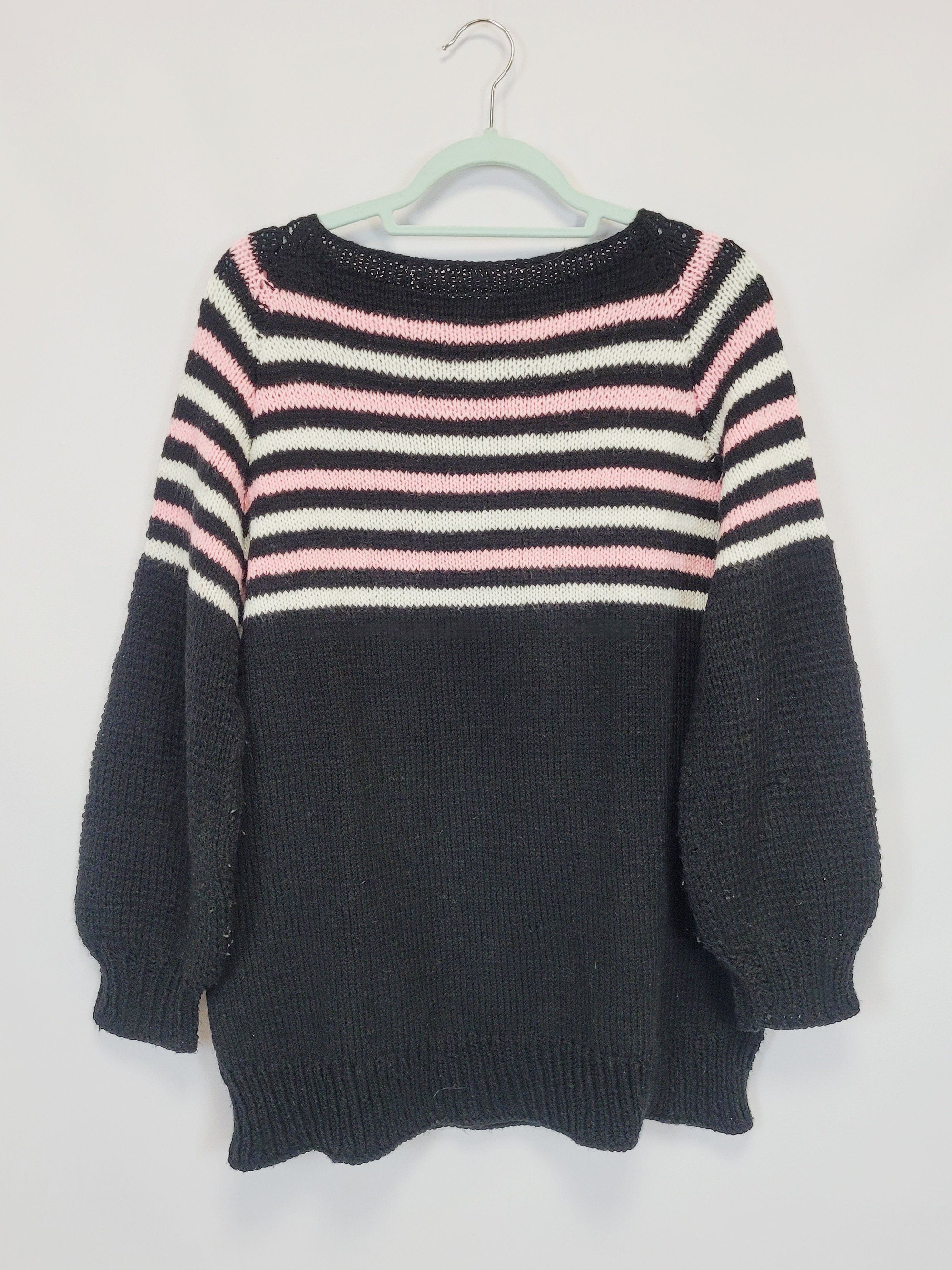 90s retro handmade knit black striped oversized jumper top